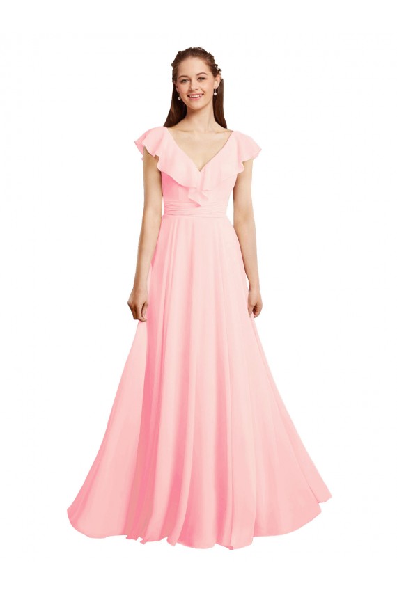 Cheap Chiffon A-Line Dress with Full Circle Skirt and Gathered Waistband UK