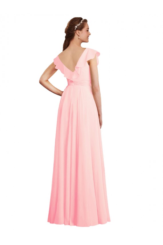 Cheap Chiffon A-Line Dress with Full Circle Skirt and Gathered Waistband UK