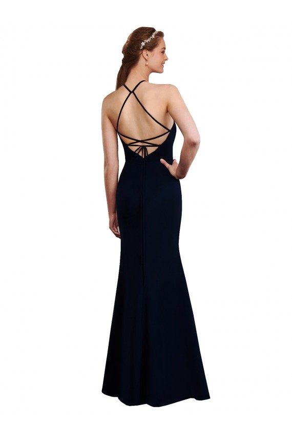 Cheap Fluted Long Chiffon Bridesmaid Dress with Halter Neckline and Keyhole UK
