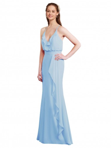 Cheap Fluted Long Chiffon Bridesmaid Dress with Cascading Ruffles UK
