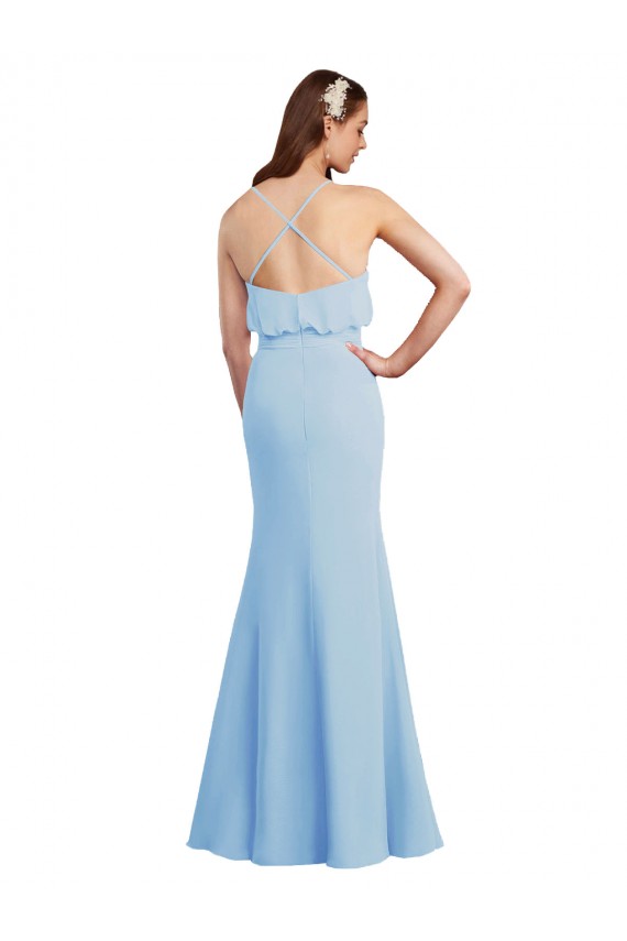 Cheap Fluted Long Chiffon Bridesmaid Dress with Cascading Ruffles UK