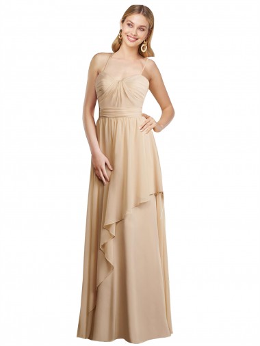 Cheap Draped Long Chiffon A-Line Dress with Cascading Ruffles UK