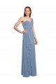 Cheap Single Shoulder Strap Long Chiffon Bridesmaid Dress with Cascading Ruffles UK
