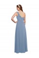 Cheap Single Shoulder Strap Long Chiffon Bridesmaid Dress with Cascading Ruffles UK