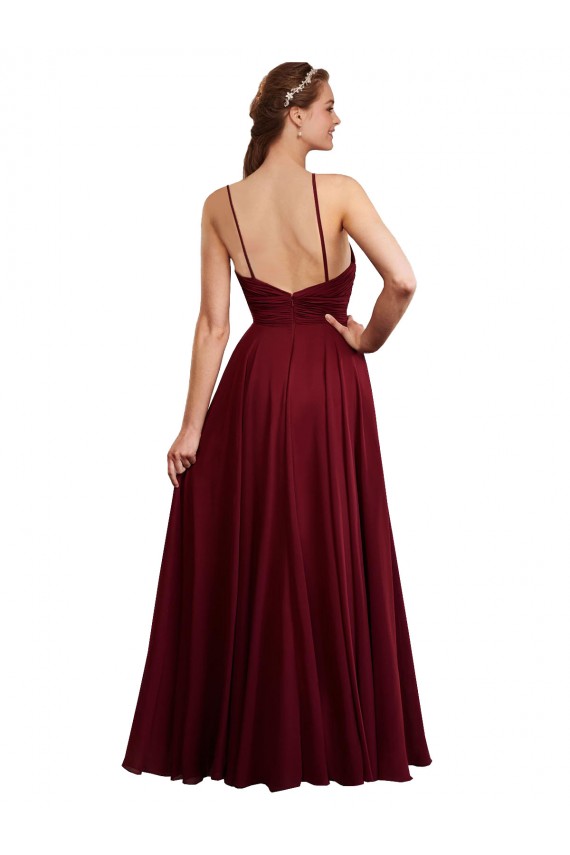 Cheap Long A-Line Halter Neck Chiffon Bridesmaid Dress with Draped Bodice UK