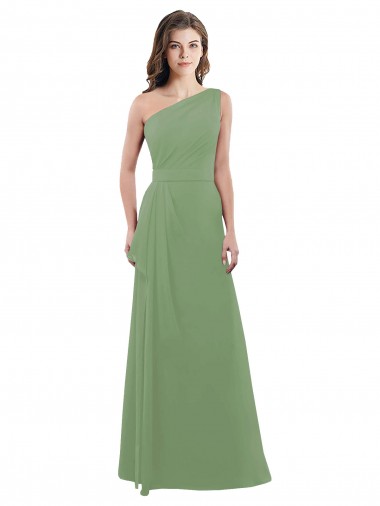 Cheap One Shoulder Chiffon Bridesmaid Dress with Pleats and Side Slit UK