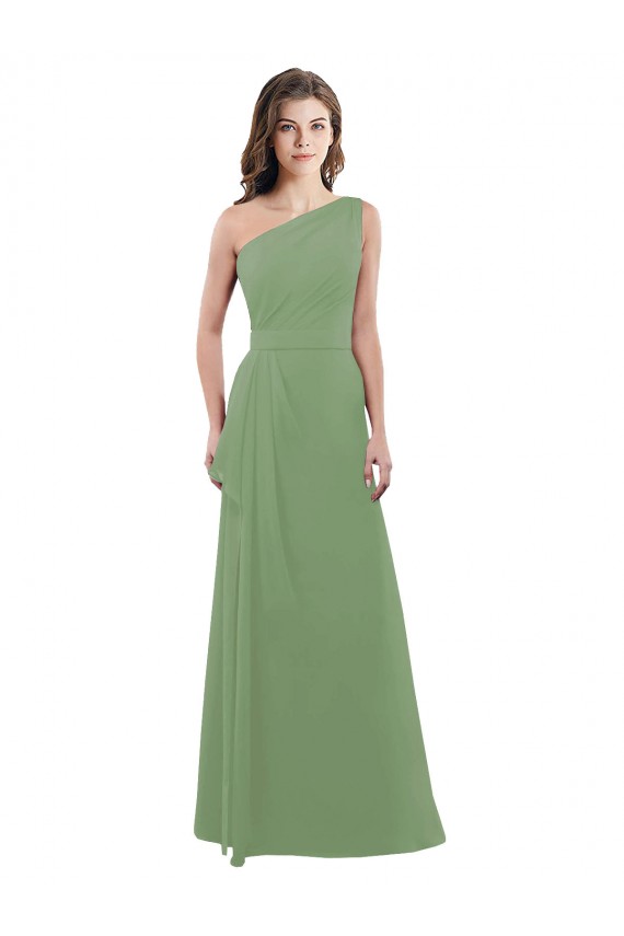 Cheap One Shoulder Chiffon Bridesmaid Dress with Pleats and Side Slit UK