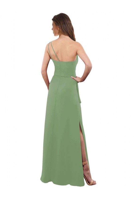 Cheap One Shoulder Chiffon Bridesmaid Dress with Pleats and Side Slit UK