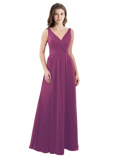 Cheap Long Chiffon A-Line Bridesmaid Dress with V-Neck Wrap Bodice UK