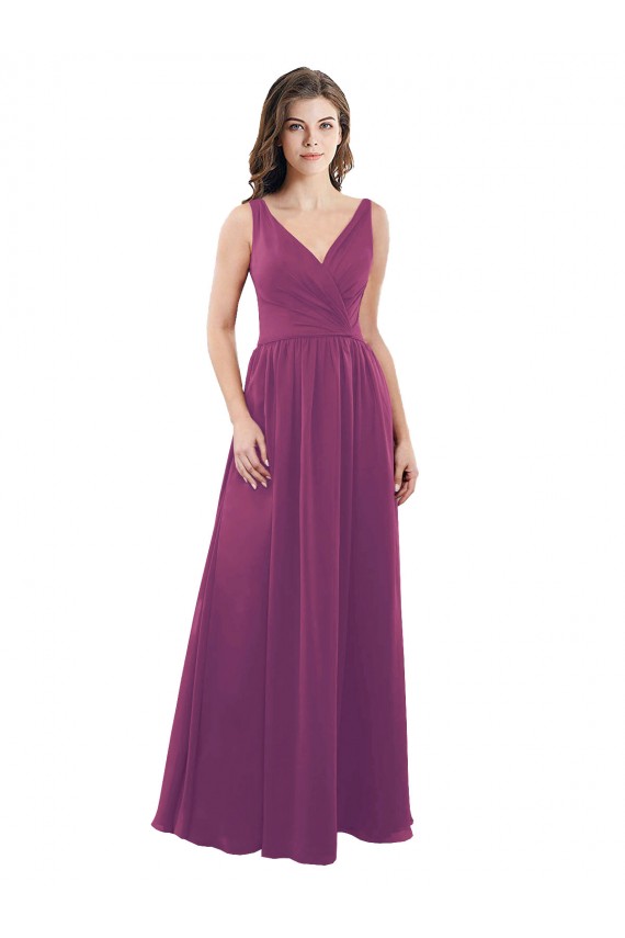 Cheap Long Chiffon A-Line Bridesmaid Dress with V-Neck Wrap Bodice UK