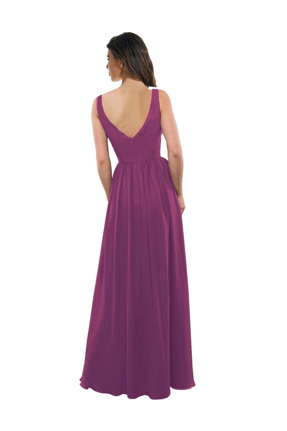 Cheap Long Chiffon A-Line Bridesmaid Dress with V-Neck Wrap Bodice UK