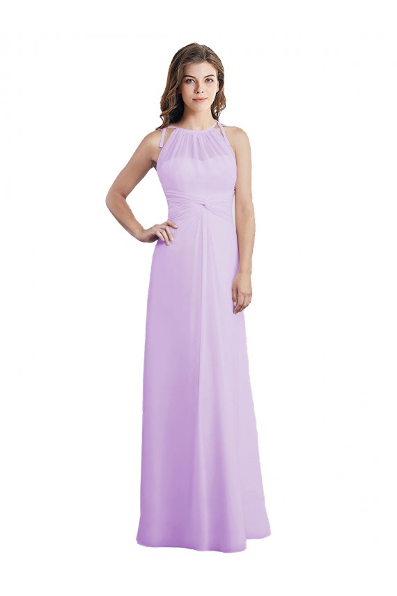 Cheap Sweetheart Long Chiffon Bridesmaid Dress with Halter Straps UK