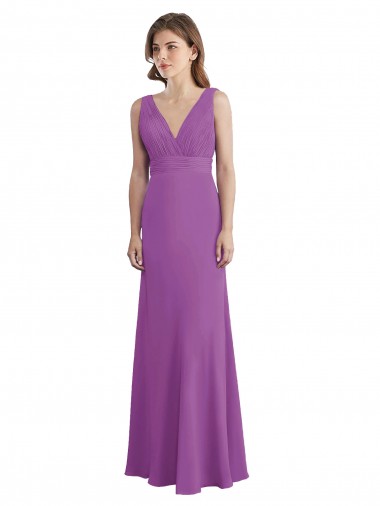 Cheap V-Shaped Neckline Long Chiffon Bridesmaid Dress with Cascading Ruffles Back UK
