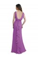 Cheap V-Shaped Neckline Long Chiffon Bridesmaid Dress with Cascading Ruffles Back UK