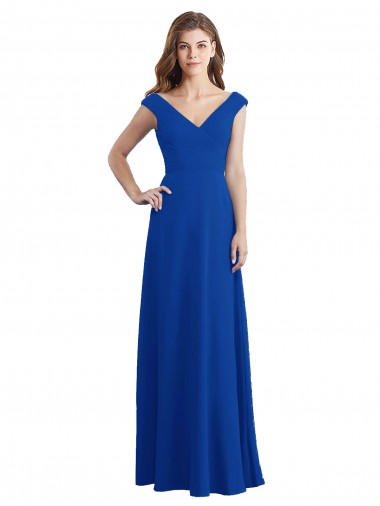 Cheap Draped Shoulder V-Neck Long Chiffon Bridesmaid Dress UK