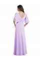 Cheap A-Line Draped Chiffon Bridesmaid Dress with V-Neck and Split Sleeves UK