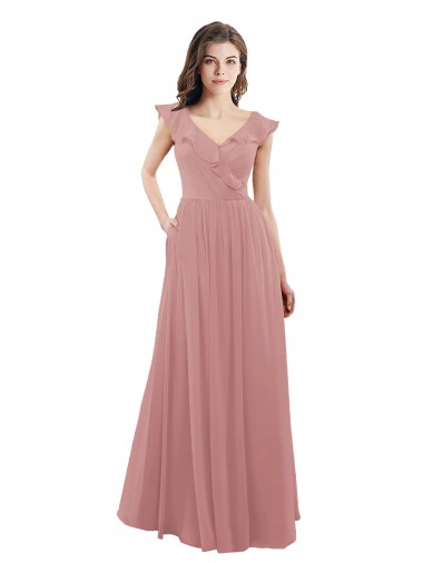 Cheap Chiffon A-Line Bridesmaid Dress with V-Neck Wrap Bodice UK