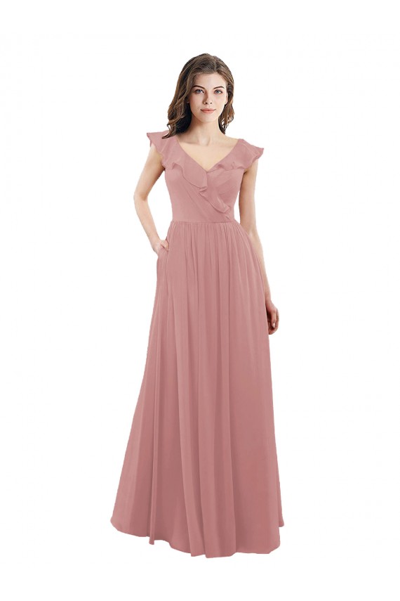 Cheap Chiffon A-Line Bridesmaid Dress with V-Neck Wrap Bodice UK