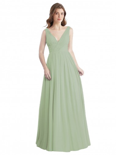 Cheap V-Neck A-Line Long Chiffon Bridesmaid Dress with Draped Bodice UK