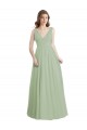 Cheap V-Neck A-Line Long Chiffon Bridesmaid Dress with Draped Bodice UK
