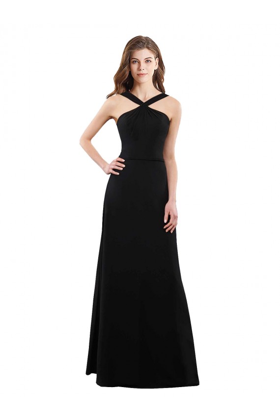 Cheap Chiffon A-Line Bridesmaid Dress with Criss Cross Halter Top UK