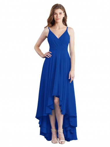 Cheap Draped High Low Chiffon Bridesmaid Dress with Cross Over Bodice UK