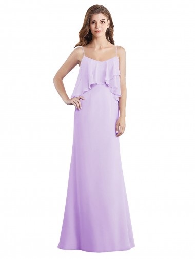 Cheap Scoop Neck Long Chiffon Bridesmaid Dress with Cross Over Neckline Flounce UK
