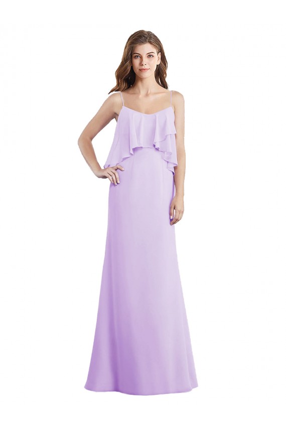 Cheap Scoop Neck Long Chiffon Bridesmaid Dress with Cross Over Neckline Flounce UK