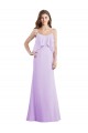 Cheap Scoop Neck Long Chiffon Bridesmaid Dress with Cross Over Neckline Flounce UK