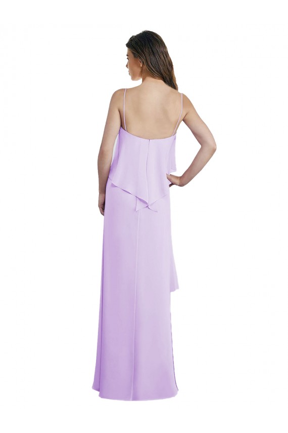 Cheap Scoop Neck Long Chiffon Bridesmaid Dress with Cross Over Neckline Flounce UK