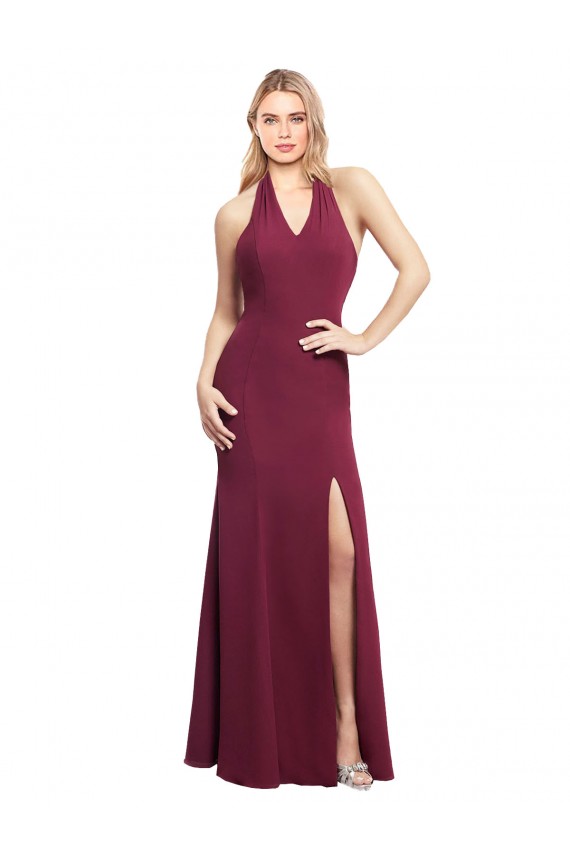 Cheap Chiffon Mermaid Bridesmaid Dress with Back Tie Halter Straps and Side Slit UK