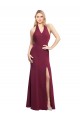 Cheap Chiffon Mermaid Bridesmaid Dress with Back Tie Halter Straps and Side Slit UK