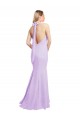 Cheap Chiffon Mermaid Bridesmaid Dress with Back Tie Halter Straps and Side Slit UK