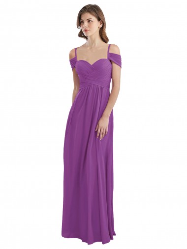 Cheap Cold Shoulder Long Chiffon Bridesmaid Dress with Ruching Details UK