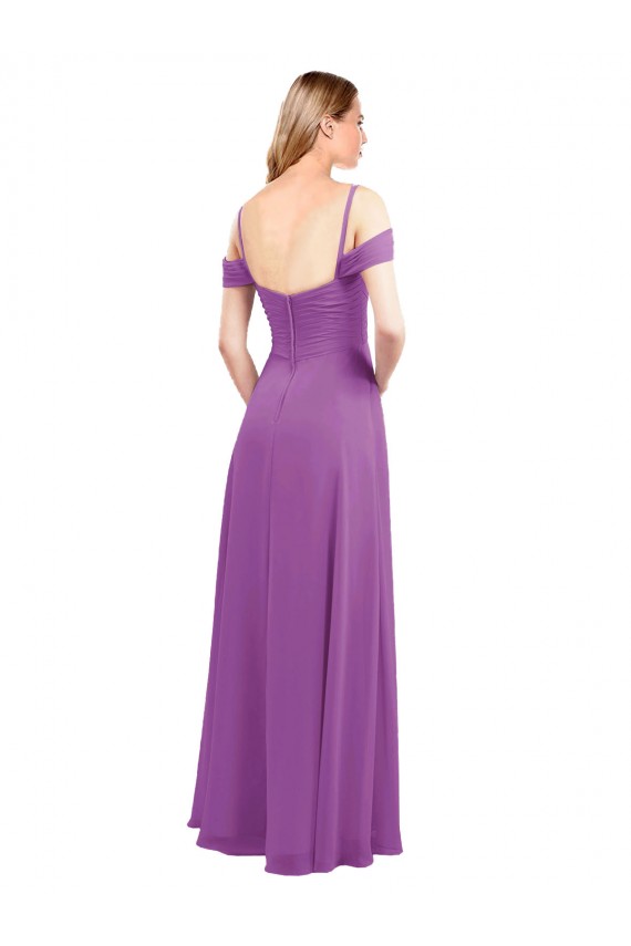 Cheap Cold Shoulder Long Chiffon Bridesmaid Dress with Ruching Details UK