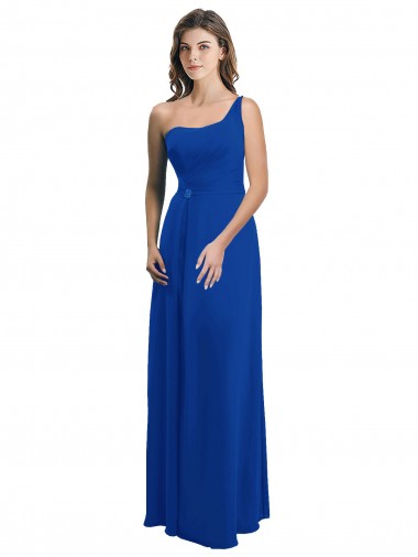 Cheap One Shoulder A-Line Chiffon Bridesmaid Dress with Pleated Bodice UK