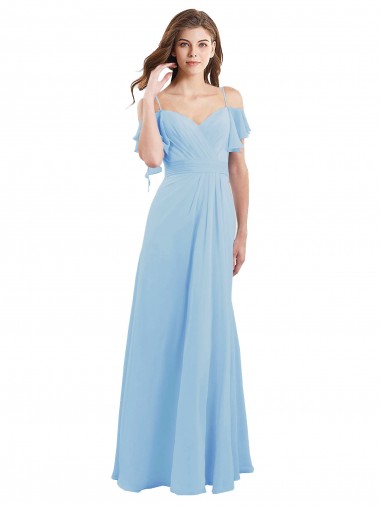 Cheap Cold Shoulde Chiffon Bridesmaid Dress with Wrap Bodice UK
