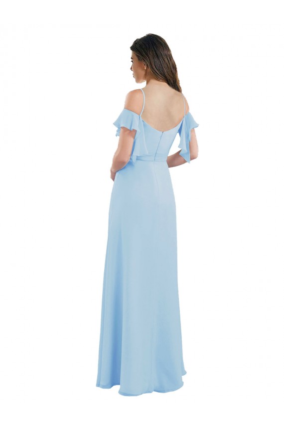 Cheap Cold Shoulde Chiffon Bridesmaid Dress with Wrap Bodice UK