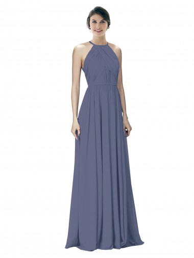 Cheap Halter Neck Ruched Bodice Chiffon Bridesmaid Dress UK