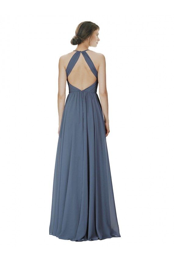 Cheap Halter Neck Ruched Bodice Chiffon Bridesmaid Dress UK