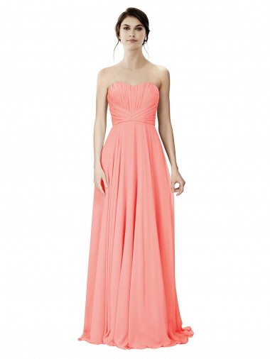 Cheap Strapless Chiffon Bridesmaid Dress with Ruched Sweetheart Neckline UK