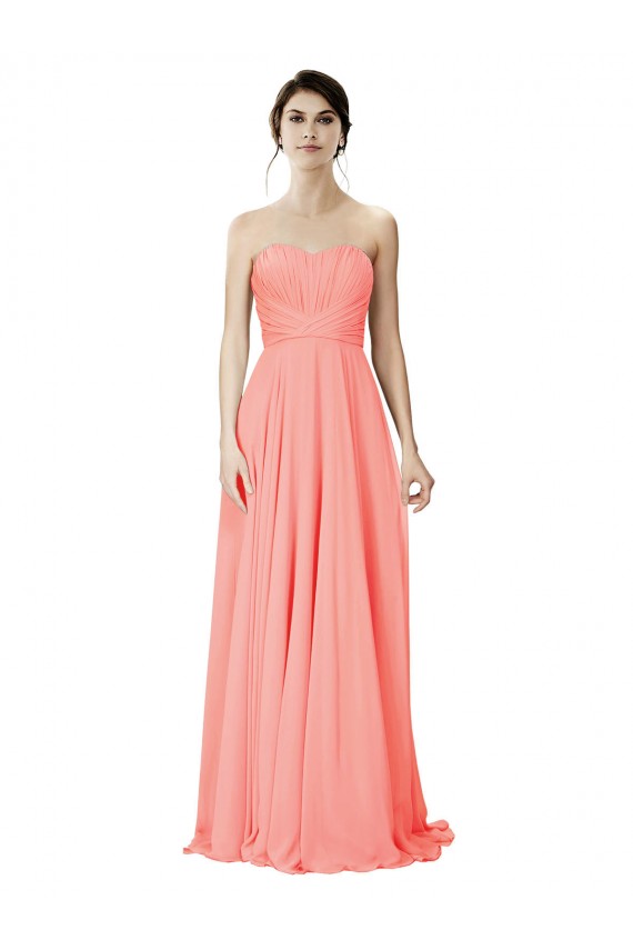Cheap Strapless Chiffon Bridesmaid Dress with Ruched Sweetheart Neckline UK