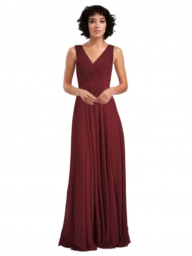 Cheap Sleeveless V-Neck Pleated Chiffon Bridesmaid Dress UK