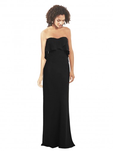 Cheap Strapless Chiffon Bridesmaid Dress with cascading Flounce Crop Top Bodice UK