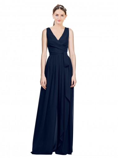 Cheap V-Neck Ruched Chiffon Bridesmaid Dress with Waistband UK