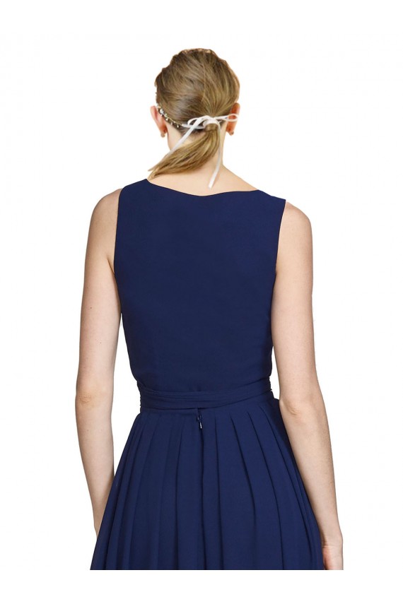 Cheap V-Neck Ruched Chiffon Bridesmaid Dress with Waistband UK