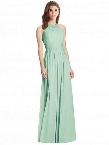 Cheap Cutout Open Back Shirred Halter Maxi Bridesmaid Dress UK