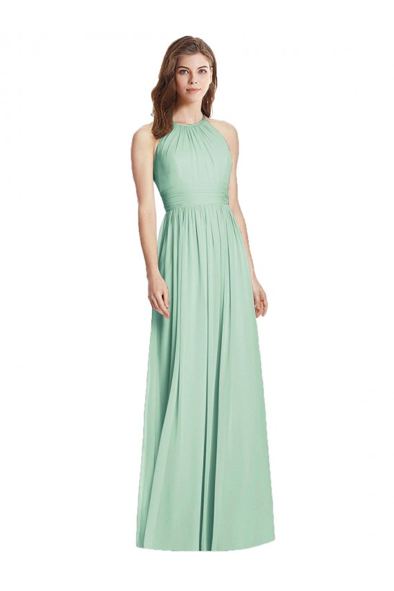 Cheap Cutout Open Back Shirred Halter Maxi Bridesmaid Dress UK
