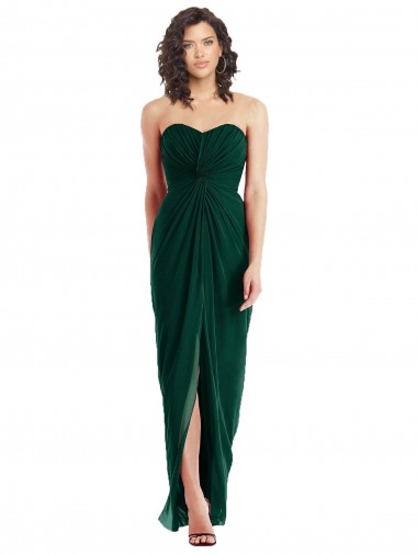 Cheap Twist Front Draped Chiffon Bridesmaid Dress with Slit UK