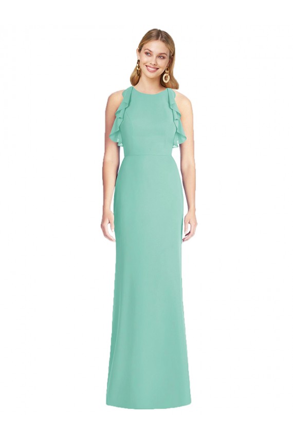 Cheap Jewel Neck Mermaid Open Back Chiffon Bridesmaid Dress UK